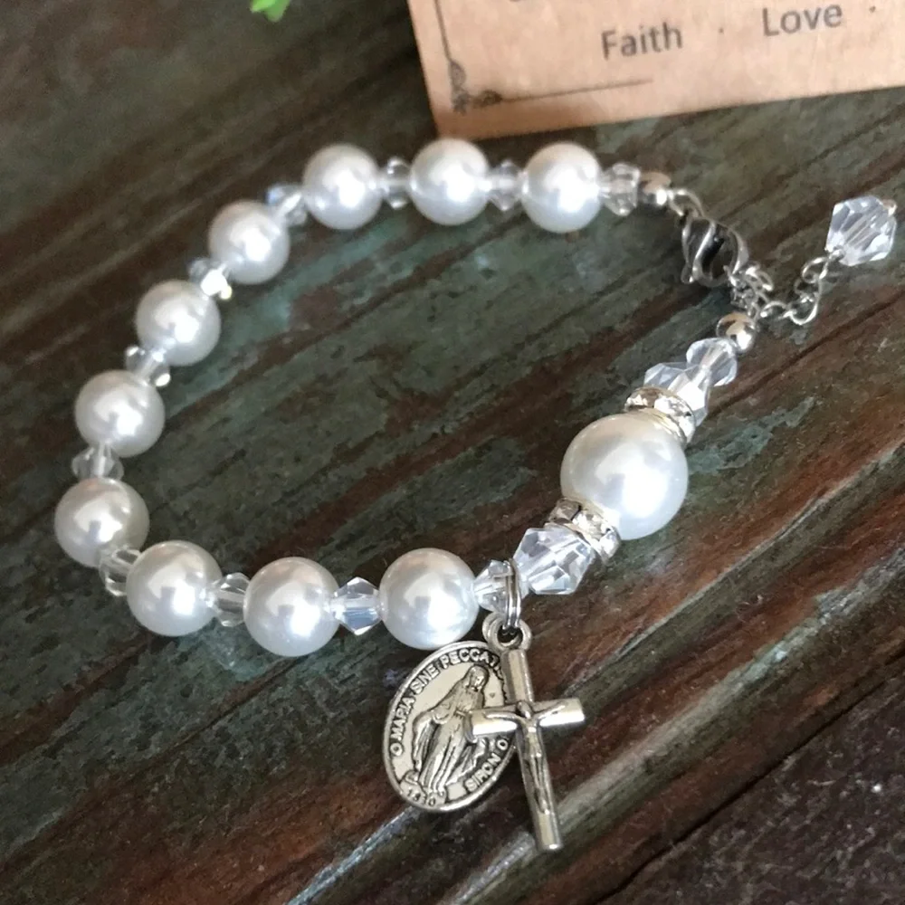 Silver and White Jewelry Bracelet with Charm